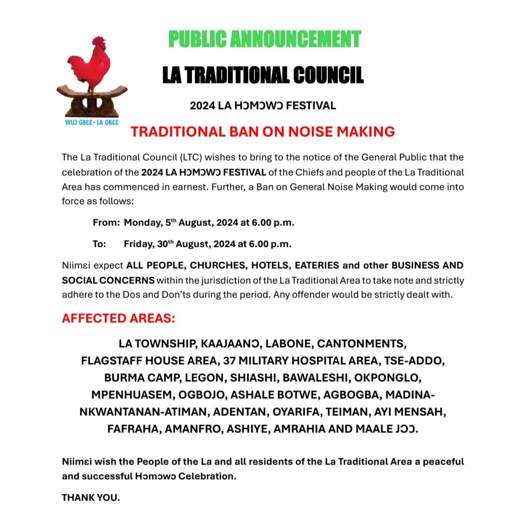 Homowo: La Traditional Council announces ban on noisemaking